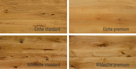 Vergleich der Holzsortierungen Standard und Premium bei Massivholz