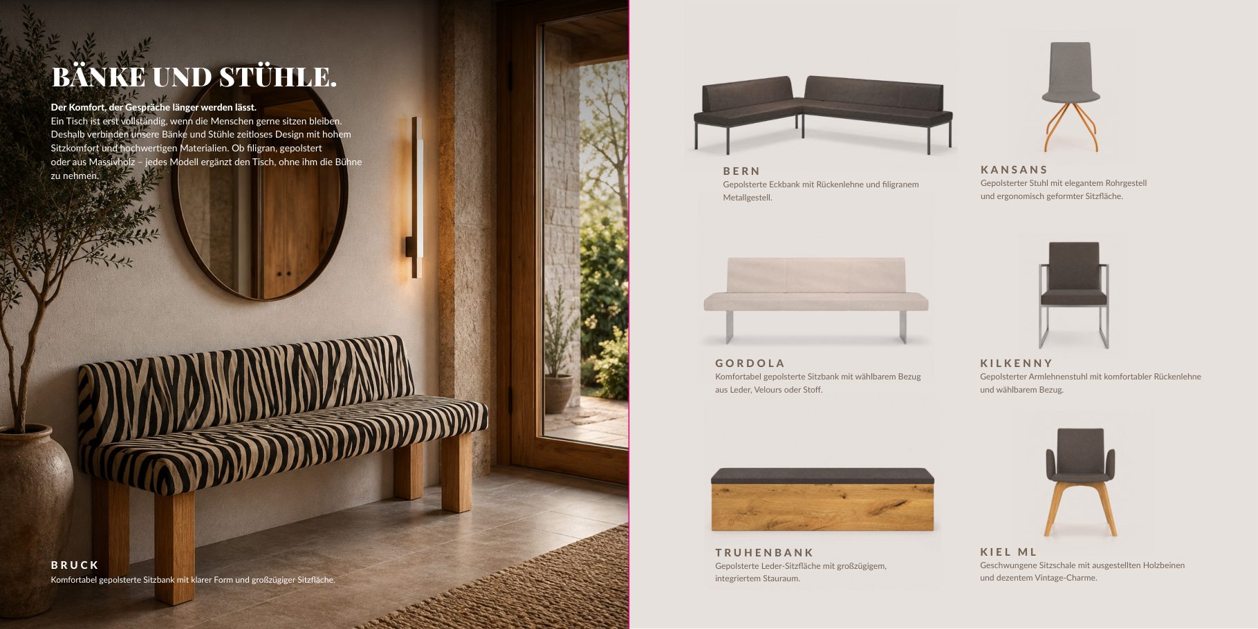Katalog-Doppelseite Bänke & Stühle
