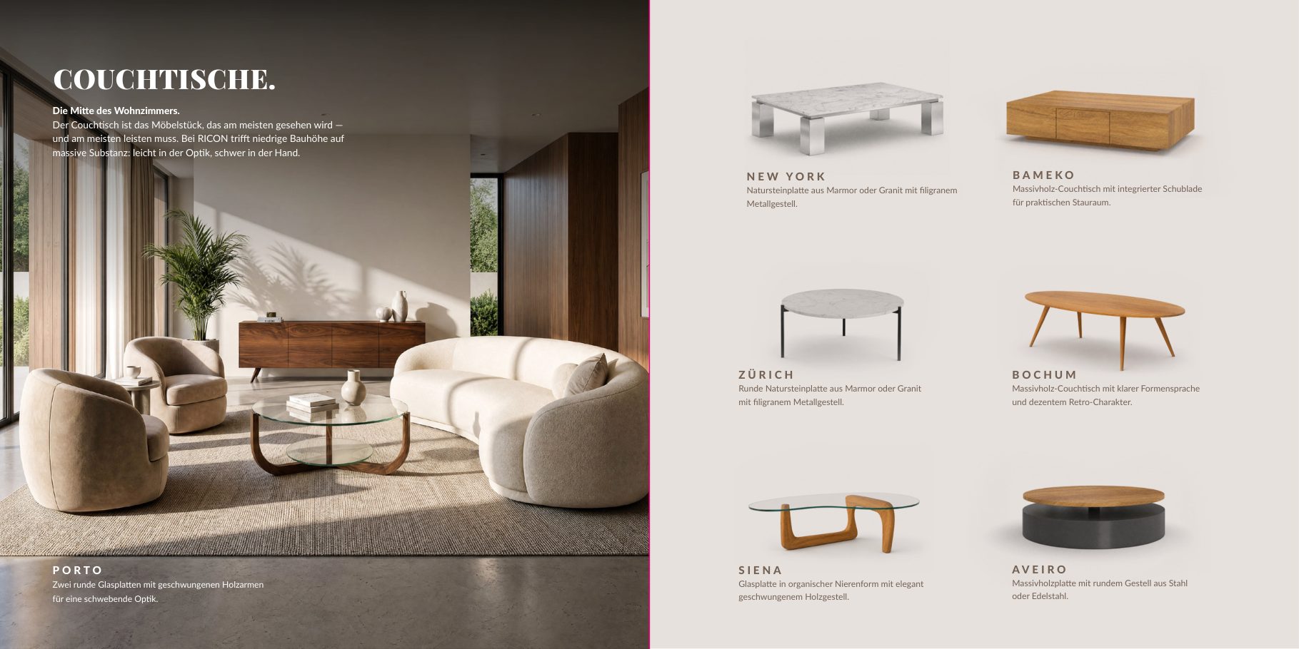 Katalog-Doppelseite Couchtische