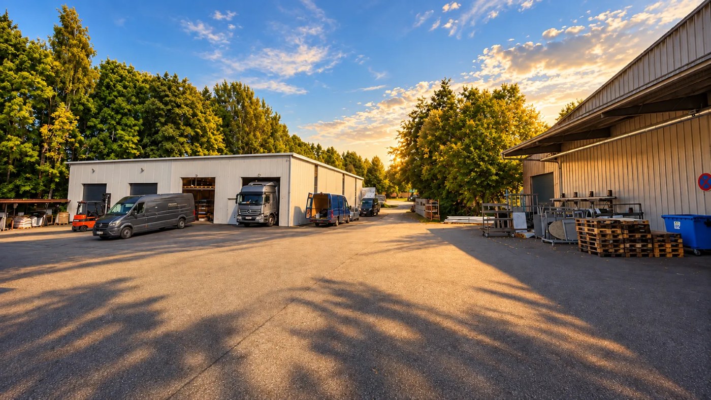 Hof und Produktionshallen der Ricon Manufaktur in Cunewalde, Oberlausitz