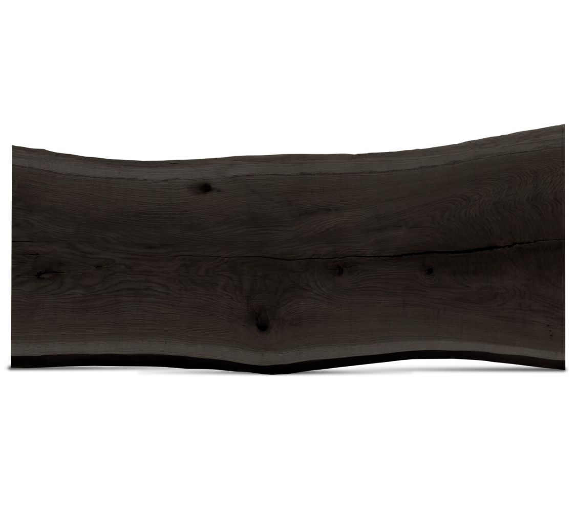 Tischplatte Eiche schwarz Monoblock Stamm Unikat Baumscheibe 295 cm x 125 bis 115 cm x 5 cm 