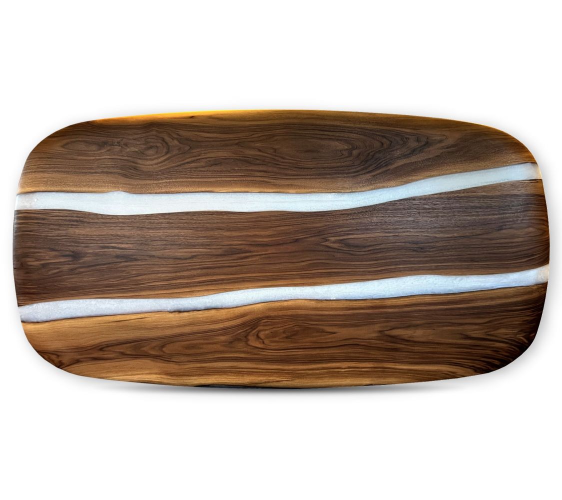 Tischplatte Nussbaum Holz Epoxid Unikat rund oval 