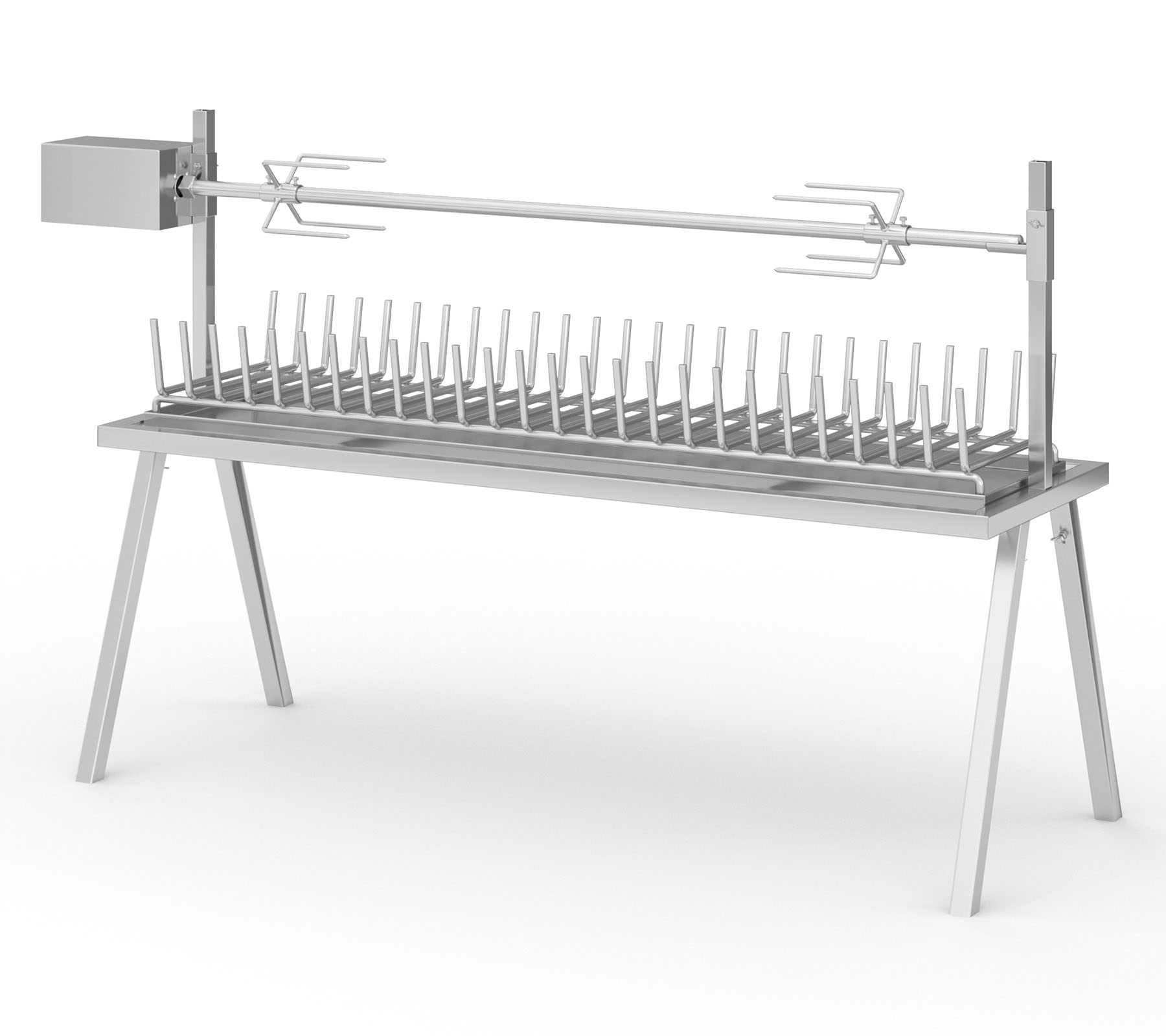 Spanferkelgrill basic Edelstahl Holzkohle Breite 200cm x Tiefe 60cm