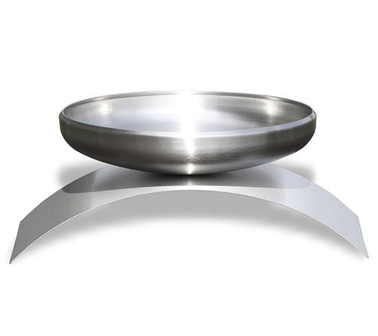 Feuerschale aus Edelstahl mit gebogenem Untergestell