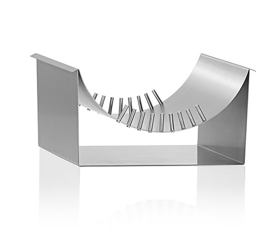 Design Feuerschale aus Edelstahl halbrund