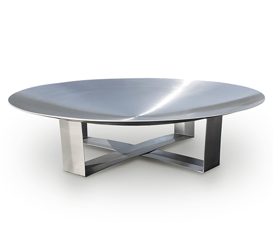 Feuerschale flach aus Edelstahl mit Kreuzgestell