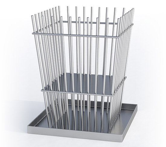 Feuerkorb aus Edelstahl Stäben eckig