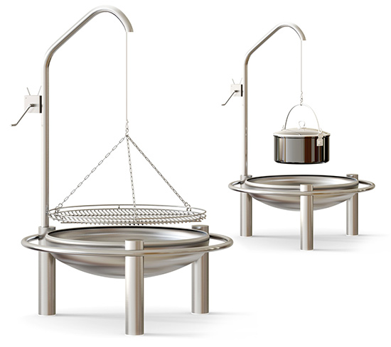 Schwenkgrill aus Edelstahl mit Grillgalgen