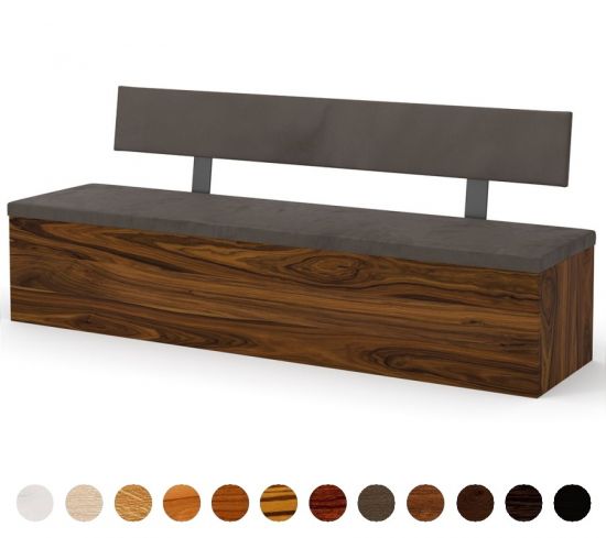 Sitzbank Leder Holz mit Lehne Truhe 