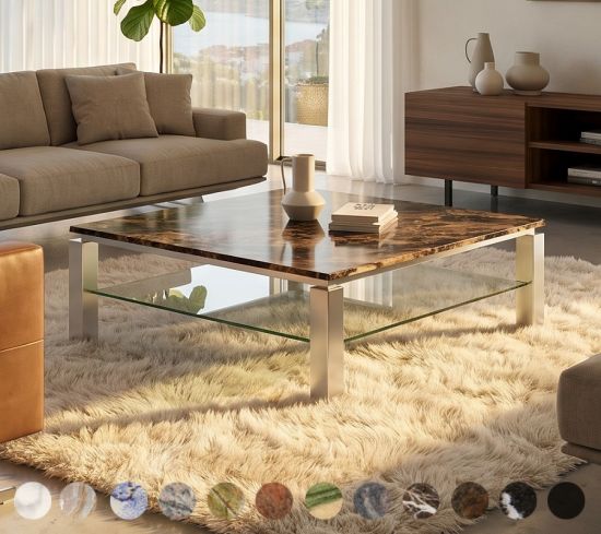 Couchtisch New York mit Metallgestell und Steinplatte 