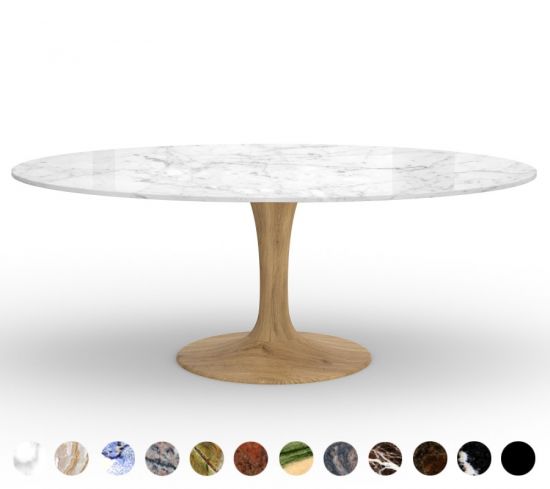 Moderner Säulentisch Tulpe mit Natursteinplatte, Metall Gestell konfigurierbar