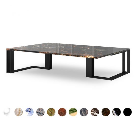 Design-Sofatisch Bologna mit Steinplatte und vergoldetem Gestell