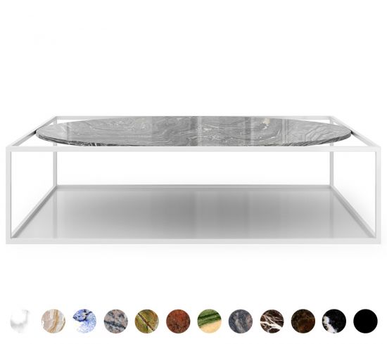 Wohnzimmertisch mit Natursteinplatte und Tischgestell aus Metall