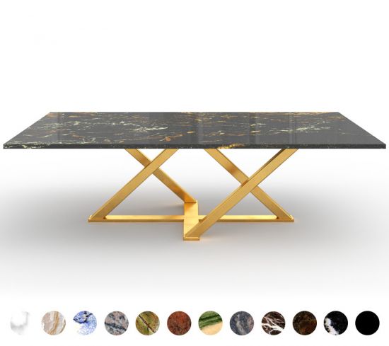 Schicker Couchtisch mit Natursteinplatte und Metall-Gestall zum Konfigurieren