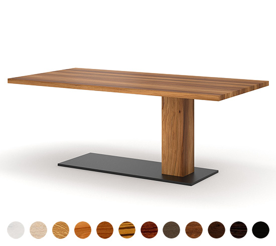 Beeindruckender Mittelfuß Esstisch Taipeh aus Massivholz -40 Hölzer zur Auswahl, gefertigt nach Maß