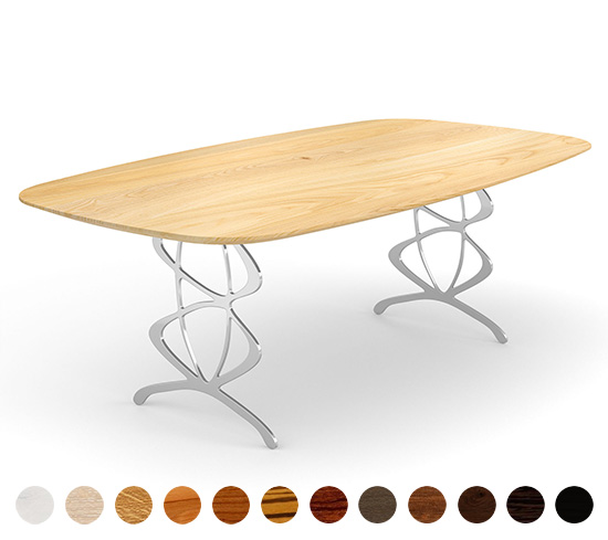 Couchtisch Oviedo mit Massivholzplatte 40 verschiedene Hölzern wählbar - Tischwangen Farbe wählbar