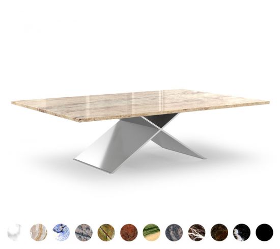 Designer Couchtisch mit Metall Gestell und Marmorplatte