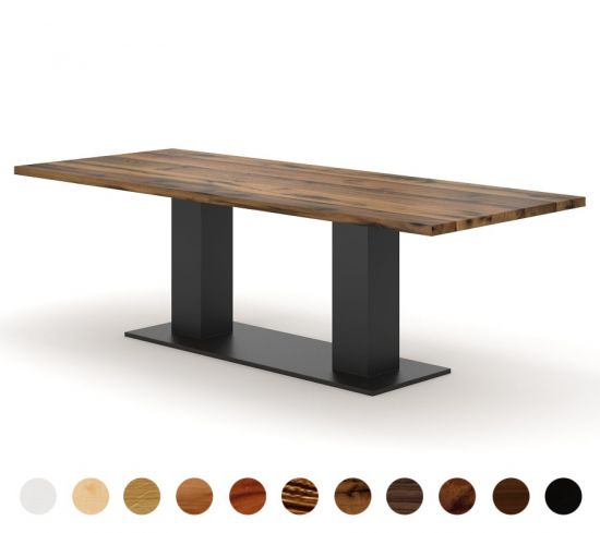 Moderner Edelholz Tisch Hanoi in vollmassiver Ausführung mit MetallTischbeinen nach Maß gefertigt