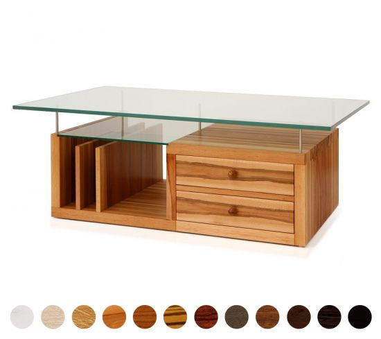 Couchtisch York aus Massivholz mit Glasplatte 