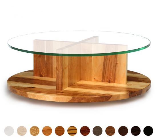 Runder Couchtisch mit Glasplatte und Ablagefach