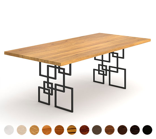 Massivholztisch Kiew mit Tischuntergestell Metall-Ornamente - bequem online auf Maß zusammenstellen
