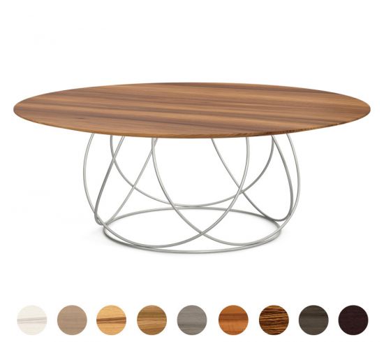 Couchtisch Mainz mit Holzplatte und Untergestell aus Edelstahl 