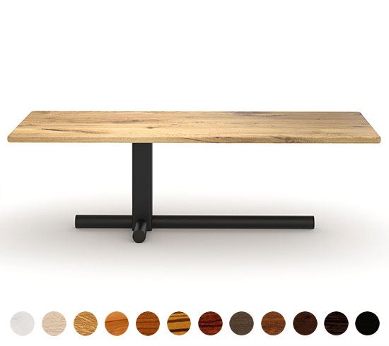 Moderner Couchtisch Arezzo mit Metall Gestell und Massivholzplatte