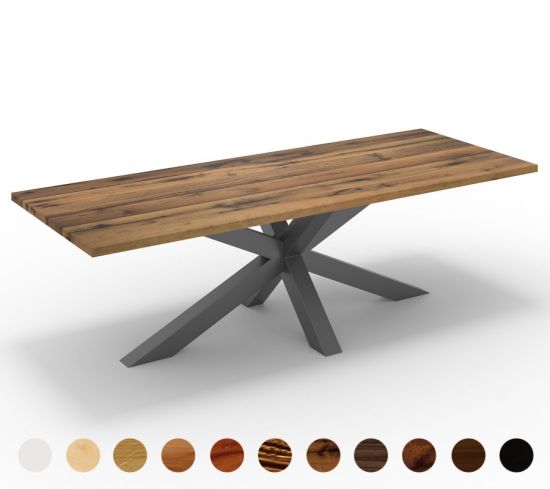 Moderner Säulentisch Kraukau nach Maß aus Massivholz mit 4-Kant Stahl-Kreuz-Mittelgestell 