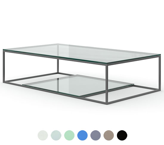 Couchtisch Windsor mit Glasplatte und Stahl-Gestell