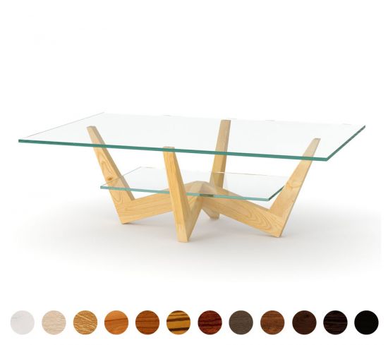 Glastisch für das Wohnzimmer mit Massivholz Gestell