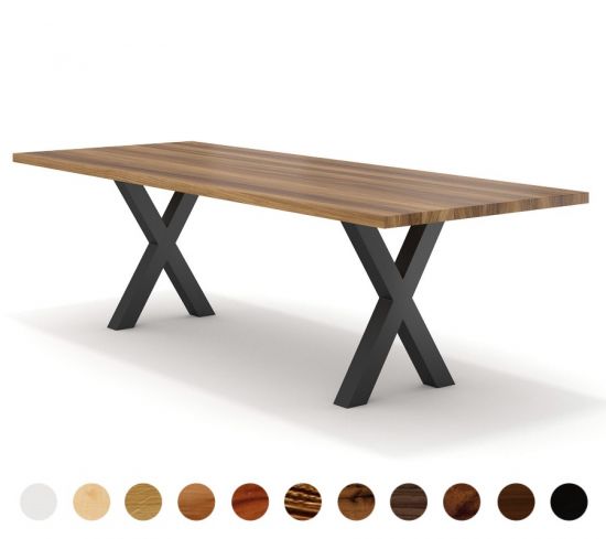 Schicker Wohnzimmertisch Halifax aus Massivholz mit X-Metallgestell individuell auf Maß gestalten