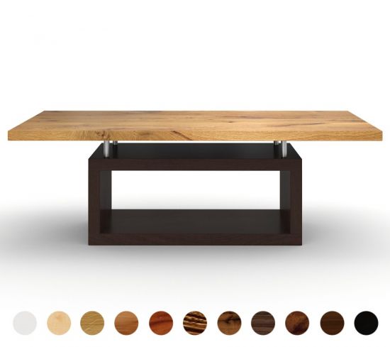 Exklusiver Couchtisch Massivholz mit Mittelfuß und Ablagefach Rom 