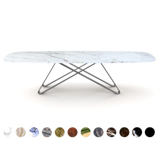 Couchtisch Dehli mit Steinplatte und Stahlgestell 