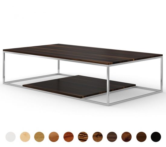 Filigraner Couchtisch mit Holzplatte und feinem Metallgestell London 