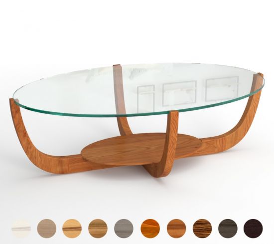 Runder Couchtisch Porto M1 mit Glasplatte und einem Untergestell aus Massivholz 