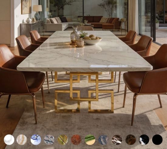 Filigraner Tisch Parma mit edelm Metallgestell und Natursteinplatte nach Maß planbar