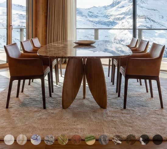 Esszimmertisch mit Massivholz Gestell - 40 verschiedene Steine für Tischplatte zur Auswahl