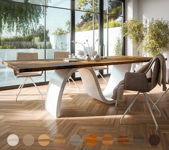 Esstisch mit Wave Gestell und Massivholzplatte Woge 