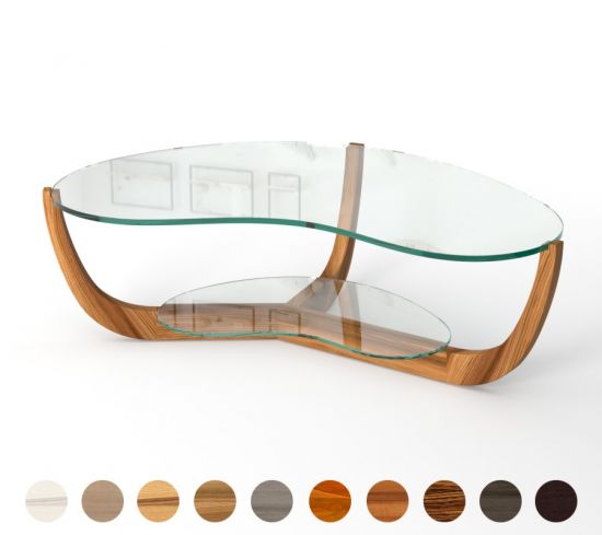 Runder Couchtisch Porto M6 mit Glasplatte und einem Untergestell aus Massivholz 