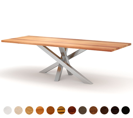 Couchtisch Onex massive Holztischplatte Untergestell Stahl 