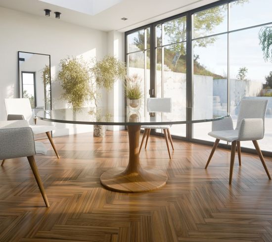 Esstisch Glas Holz rund Tulpe 