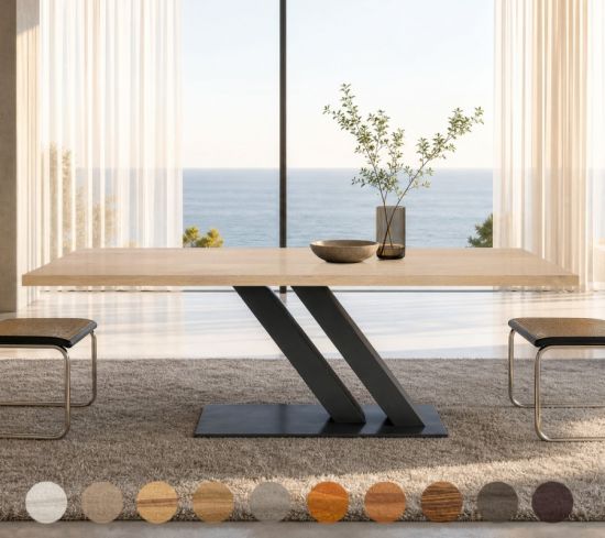 Designer-Esstisch mit Massivholzplatte und diagonalem Metallgestell Kolin 