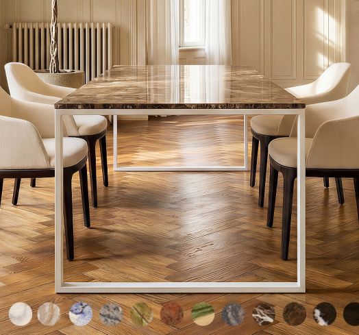 Esszimmertisch mit Metall Kufen und Marmor Natursteinplatte Bremen 