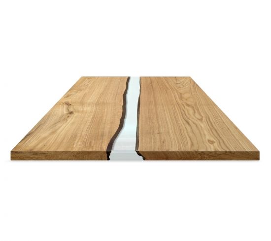 Maßgefertigte Unikat Baumscheibe aus Eiche mit Epoxidharz