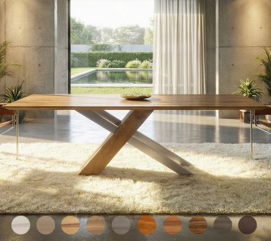 Esszimmertisch Massivholz mit diagonaler Mittelsäule Lima 