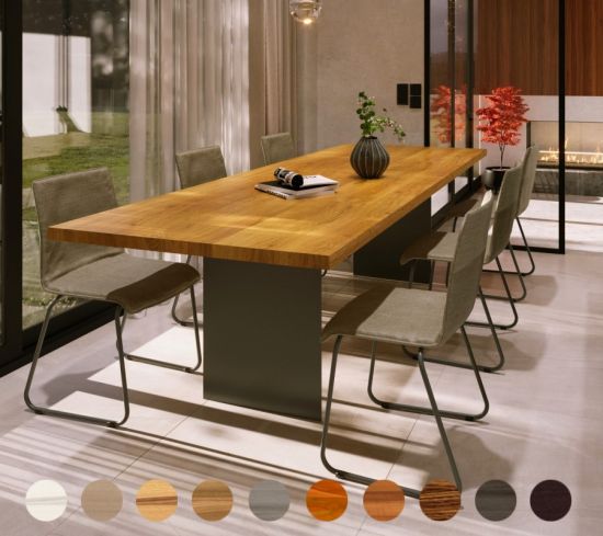 Hochwertiger Esstisch Massivholz mit Metallwangen Genf 