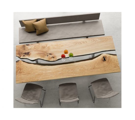 Tischplatte Eiche hell Stamm Epoxid Unikat Baumscheibe 