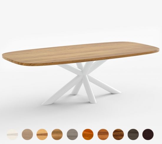 Moderner Säulentisch Kingston nach Maß aus Massivholz mit 4-Kant Stahl-Kreuz-Mittelgestell 