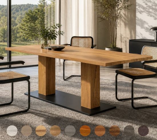Maßtisch Mumbai aus Massivholz - Mittelfuß Tischgestell aus Holz und Metall - Farben wählbar