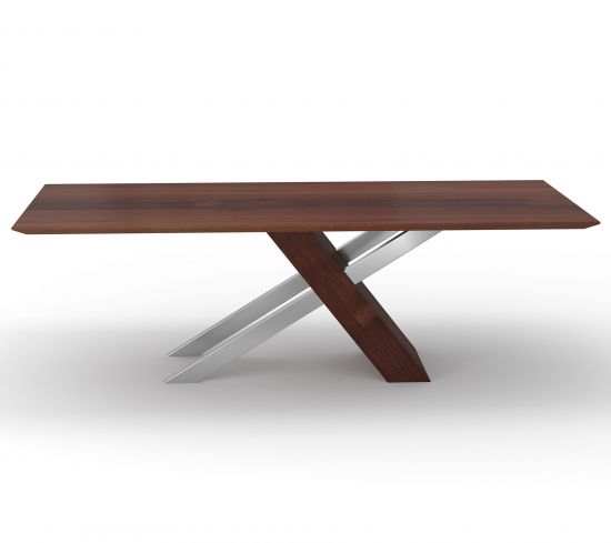 Esszimmertisch Massivholz mit diagonaler Mittelsäule Lima 